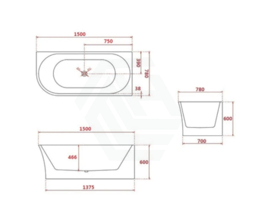 Broadway Fs7 1500/1700X780X600Mm Right Corner Back To Wall Spa Bathtub Acrylic Baths