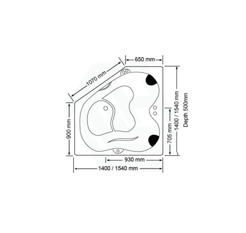 Broadway Karmen Spa Bathtub 1400X1400X500Mm/1540X1540X500Mm Corner Drop-In Tub With Hot Pump Baths