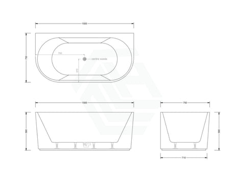 Broadway Mallorca Spa Bath 1500X750/1700X800X580Mm Freestanding Back To Wall Tub In Matt Black Baths