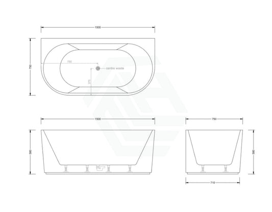 Broadway Mallorca Spa Bath 1500X750/1700X800X580Mm Freestanding Back To Wall Tub In Matt Black Baths