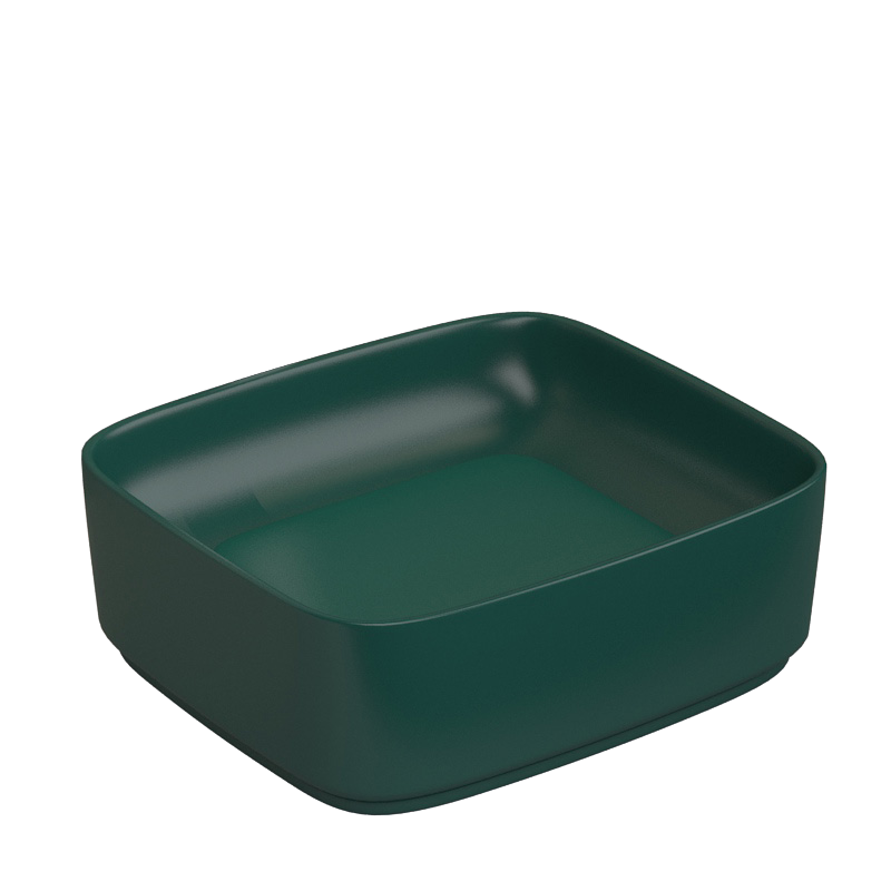 430x380x145mm Rectangle Above Counter Ceramic Wash Basin Matt Green with Decoration Board