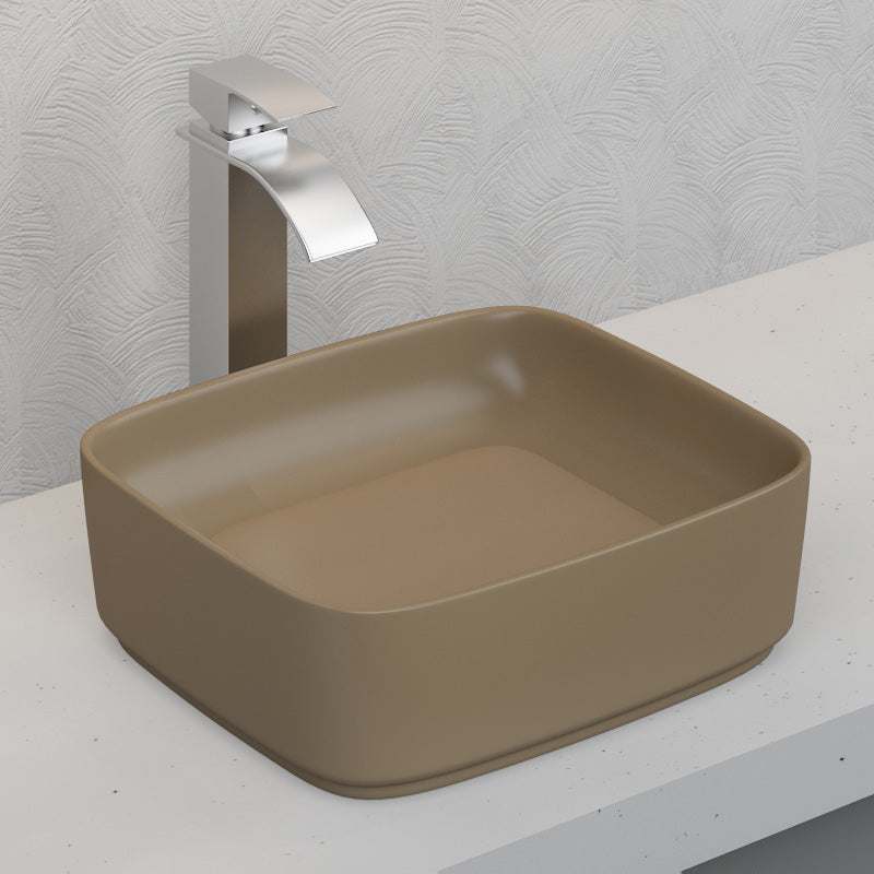 Ceramic Above Counter Basin Matt Khaki With Decoration Board