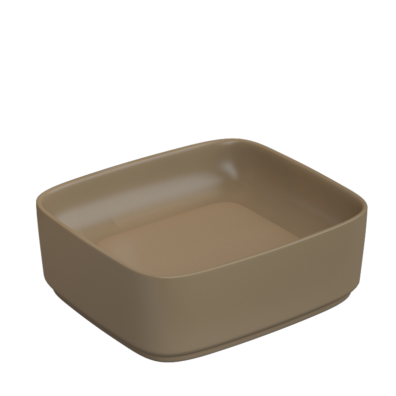 430x380x145mm Rectangle Above Counter Ceramic Wash Basin Matt Khaki with Decoration Board