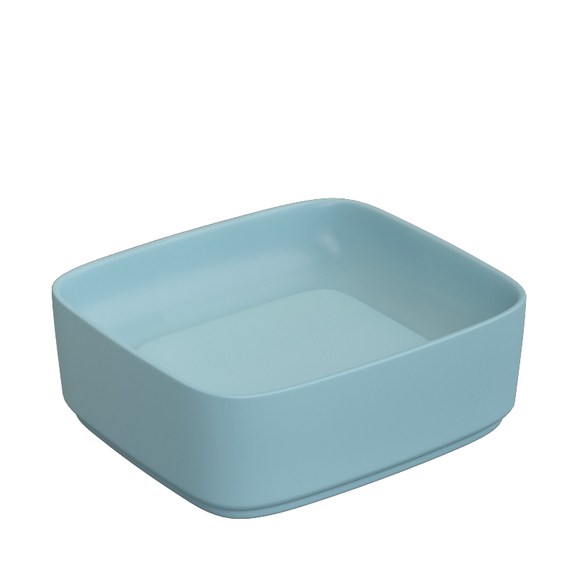 430x380x145mm Rectangle Above Counter Ceramic Wash Basin Matt Light Blue with Decoration Board