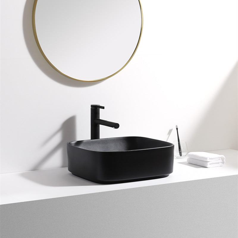 430X380X145Mm Rectangle Above Counter Ceramic Wash Basin Matt Black With Decoration Board Basins