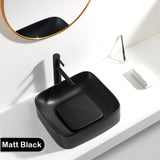 430X380X145Mm Rectangle Above Counter Ceramic Wash Basin Matt Black With Decoration Board