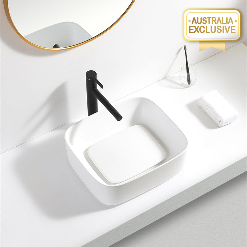 Above Counter Ceramic Basin Rectangle Matt White