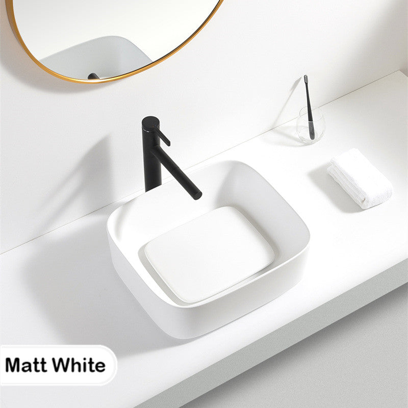 430X380X145Mm Rectangle Above Counter Ceramic Wash Basin Matt White With Decoration Board