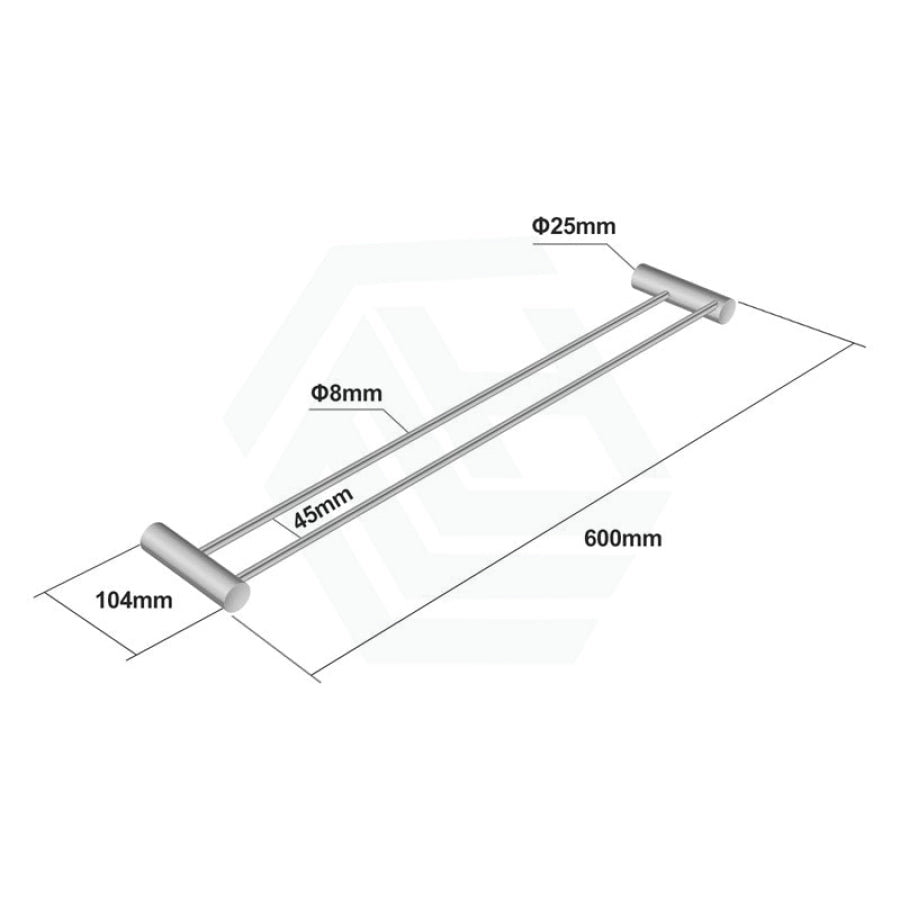 N#1(Nickel) Aquaperla 600Mm Round Brushed Nickel Double Towel Rail Stainless Steel Rails