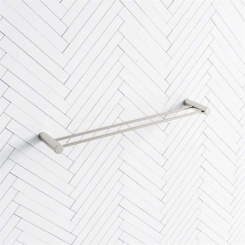 N#1(Nickel) Aquaperla 600mm Round Brushed Nickel Double Towel Rail Stainless Steel