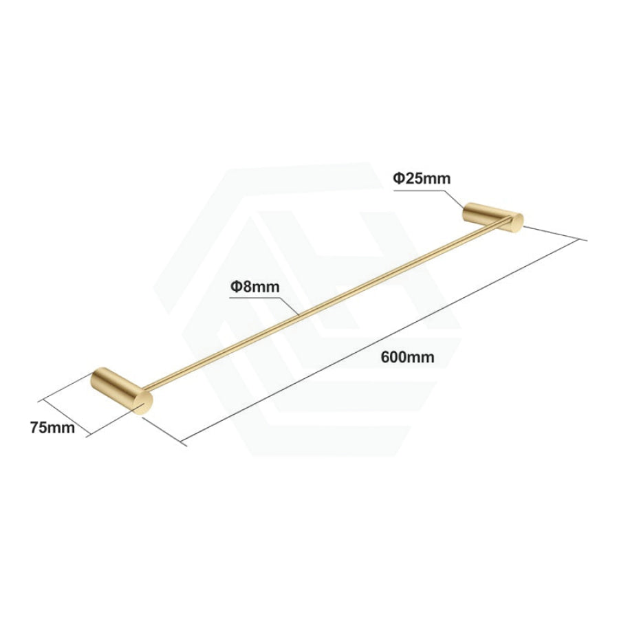 G#1(Gold) Aquaperla 600Mm Round Brushed Brass Single Towel Rail Stainless Steel Gold Rails