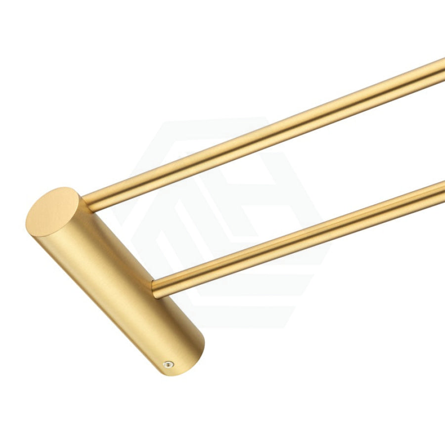 G#1(Gold) Aquaperla 600Mm Round Brushed Brass Double Towel Rail Stainless Steel Gold Rails