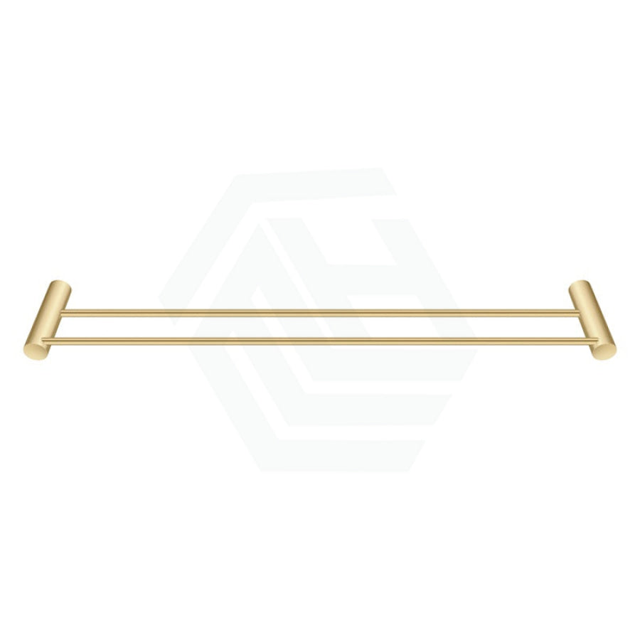 G#1(Gold) Aquaperla 600Mm Round Brushed Brass Double Towel Rail Stainless Steel Gold Rails