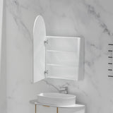 600x900mm Carysil Plywood Wall Hung Arch Shaving Mirror Cabinet Matt White/Walnut Finish for Bathroom