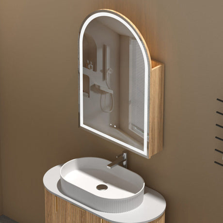 600x900mm Carysil Plywood Wall Hung Arch Motion Sensor LED Shaving Mirror Cabinet Matt White/Walnut Finish for Bathroom