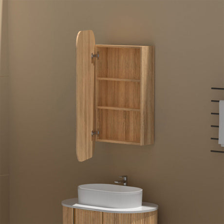 450x900mm Carysil Plywood Wall Hung Squircle Shaving Mirror Cabinet Walnut Finish for Bathroom