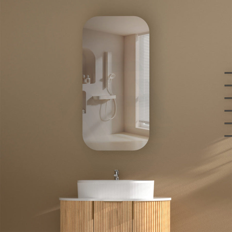 450x900mm Carysil Plywood Wall Hung Squircle Shaving Mirror Cabinet Walnut Finish for Bathroom