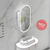 450x900mm Carysil Plywood Wall Hung Oval Motion Sensor LED Shaving Mirror Cabinet Matt White/Walnut for Bathroom