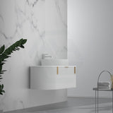 750-1200mm Carysil Matt White Plywood Wall Hung Floating Vanity Fluted with Stone Top Brushed Gold Handle