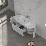 750-1200mm Carysil Matt White Plywood Wall Hung Floating Vanity Fluted with Stone Top Brushed Gold Handle