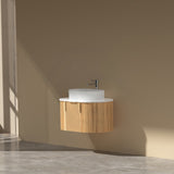 750-1200mm Carysil Walnut Plywood Wall Hung Floating Vanity Fluted with Stone Top Brushed Gold Handle