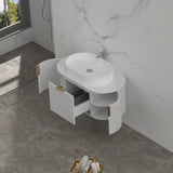 750-1200mm Carysil Matt White Plywood Wall Hung Floating Vanity Fluted with Stone Top Brushed Gold Handle