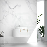 750-1200mm Carysil Matt White Plywood Wall Hung Floating Vanity Fluted with Stone Top Brushed Gold Handle