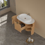 750-1200mm Carysil Walnut Plywood Wall Hung Floating Vanity Fluted with Stone Top Brushed Gold Handle