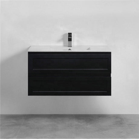 600-1500Mm Wall Hung Pvc Vanity With Matt Black Finish For Bathroom Cabinet Only&Ceramic/Poly Top