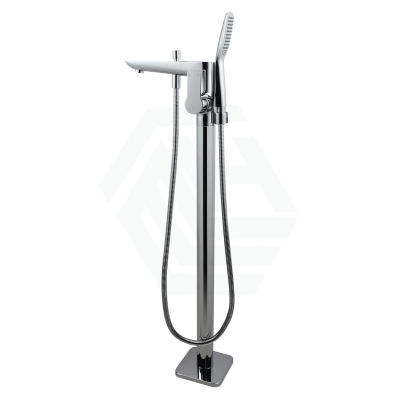 Chrome Floor Mounted Bath Mixer Spout & Handheld Brass Square Mixers