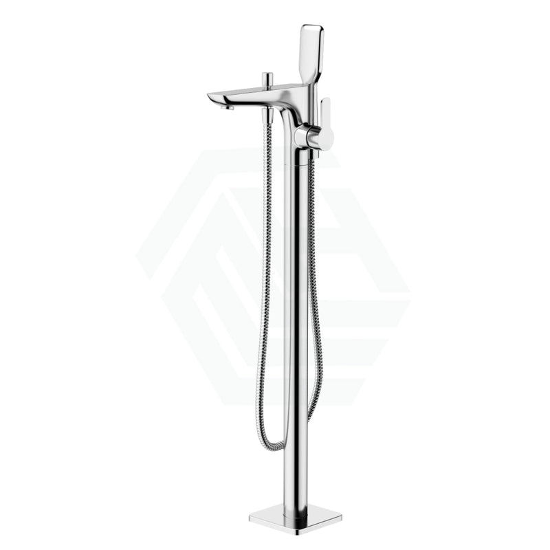 Chrome Floor Mounted Bath Mixer Spout & Handheld Brass Square Mixers