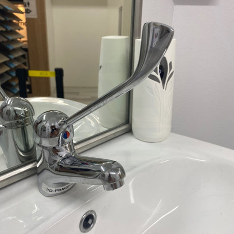 Chrome Solid Brass Basin Mixer With Extended Lever And Electroplating For Care Disabled Bathroom