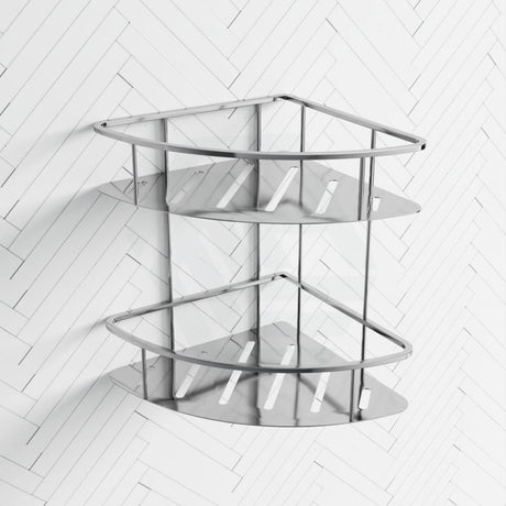 Chrome Stainless Steel 2 Tier Shower Caddy Shelf Corner Bathroom Shelves