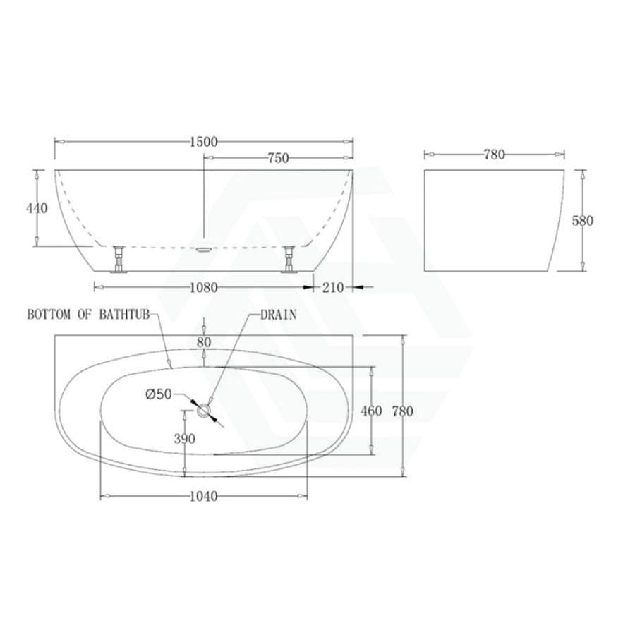 1500/1700Mm Cee Jay Egg Shape Back To Wall Lucite Acrylic Bathtub Gloss White No Overflow 1500Mm To