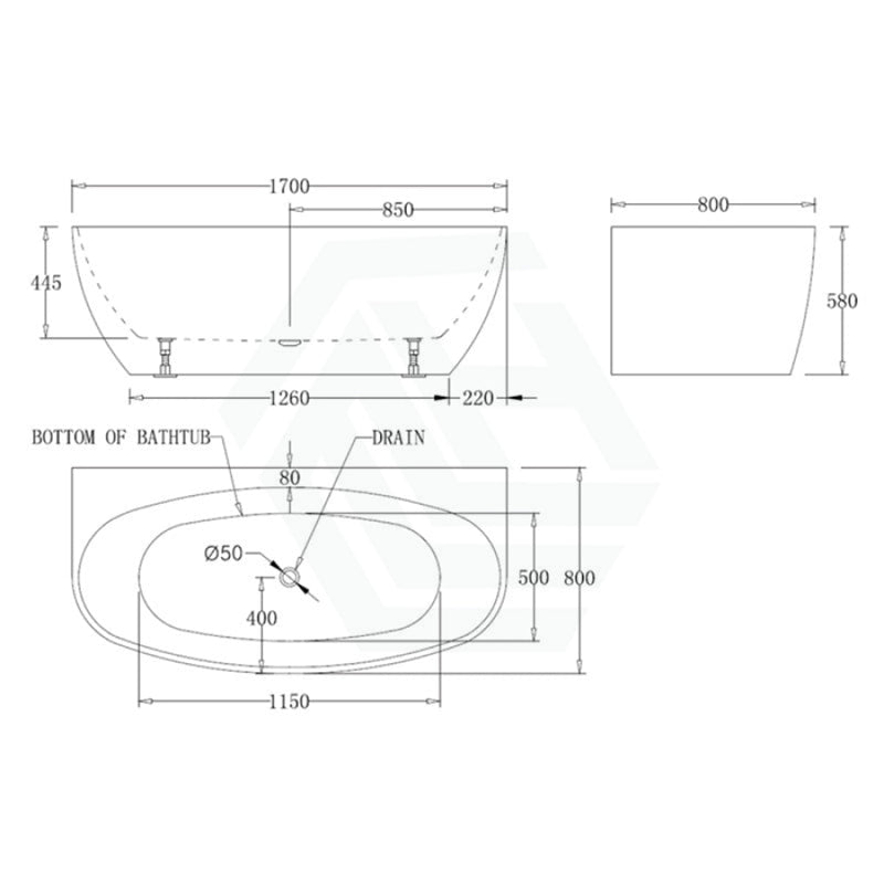 1500/1700Mm Cee Jay Egg Shape Back To Wall Lucite Acrylic Bathtub Gloss White No Overflow 1700Mm To