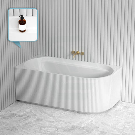 1500/1700Mm Cee Jay Pavilion Fluted/Ribbed Left Corner Bathtub With Internal Shelf Gloss White No