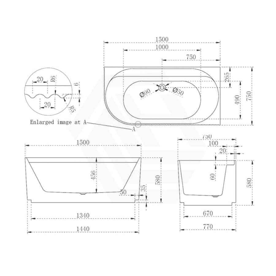 1500/1700Mm Cee Jay Pavilion Fluted/Ribbed Right Corner Bathtub With Internal Shelf Gloss White No