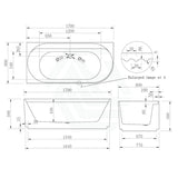 1500/1700Mm Cee Jay Pavilion Fluted/Ribbed Left Corner Bathtub With Internal Shelf Gloss White No