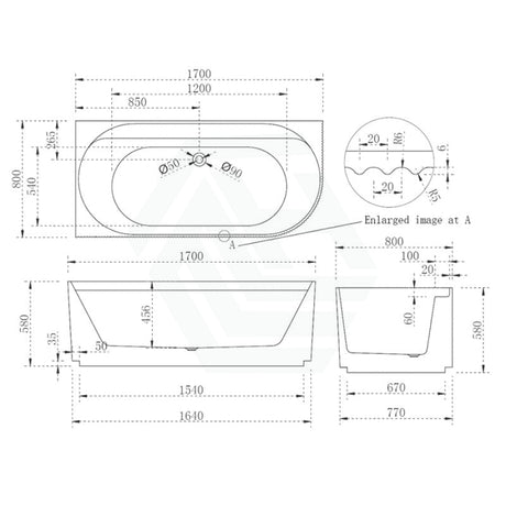 1500/1700Mm Cee Jay Pavilion Fluted/Ribbed Left Corner Bathtub With Internal Shelf Gloss White No