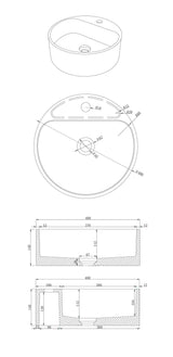 400X400X140Mm Round Above Counter Concrete Basin French Grey Pop Up Waste Included Basins