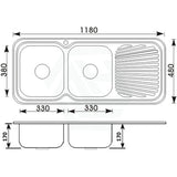 Cora 1180X480X170Mm Double Bowls Stainless Steel Kitchen Sink Single Drainer Left Right Available