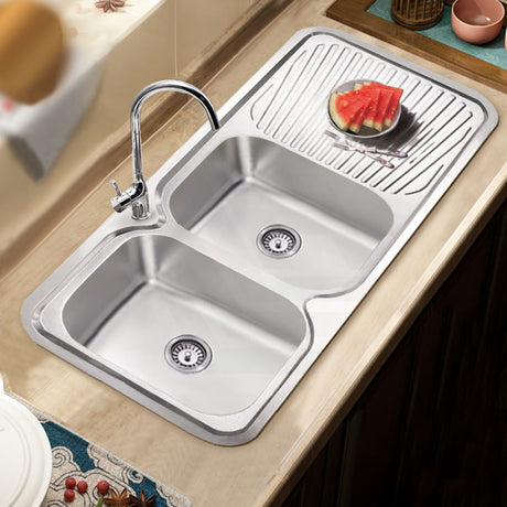 Cora 1180X480X170Mm Double Bowls Stainless Steel Kitchen Sink Single Drainer Left Right Available