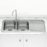 Stainless Steel Kitchen Sink Double Bowls Drainboard 1180mm