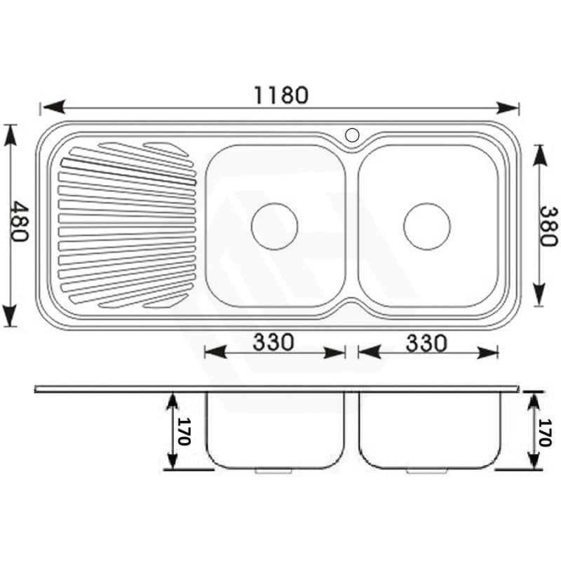 Cora 1180X480X170Mm Double Bowls Stainless Steel Kitchen Sink Single Drainer Left Right Available