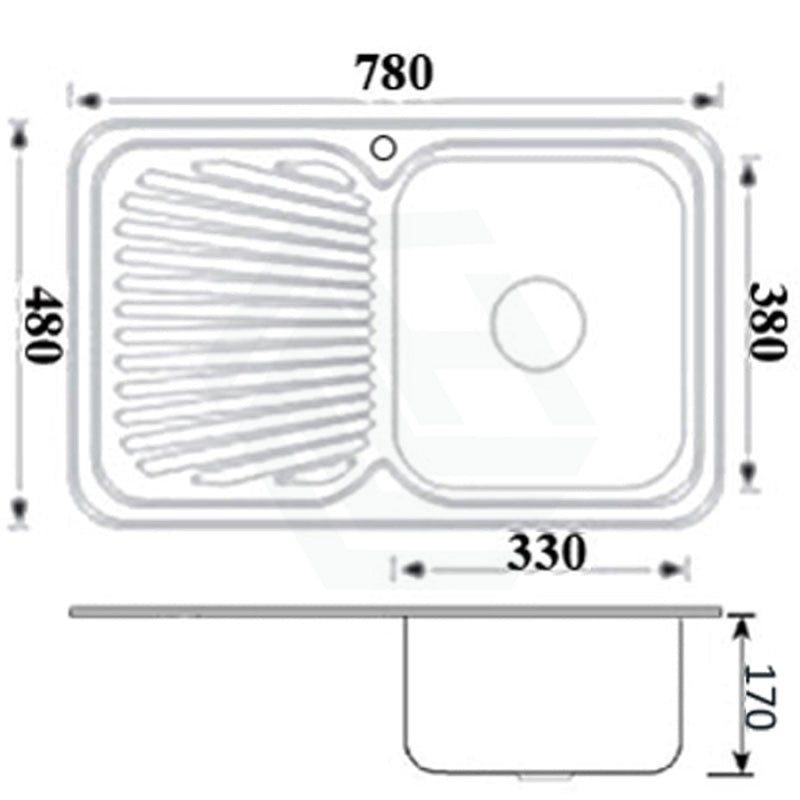 Cora 780X480X170Mm Kitchen Sink Left Right Single Bowl Available Drainer Board