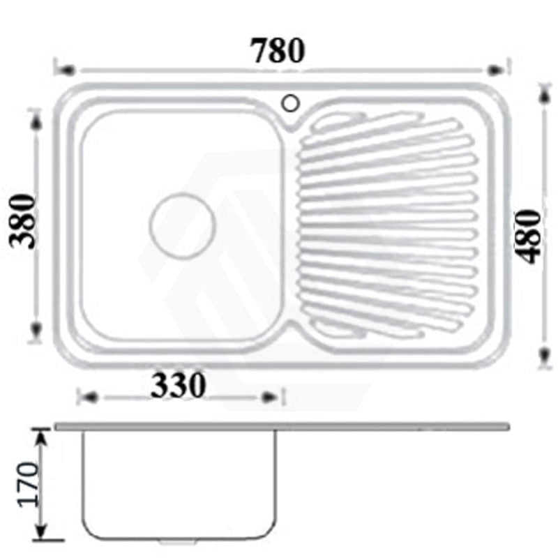 Cora 780X480X170Mm Kitchen Sink Left Right Single Bowl Available Drainer Board