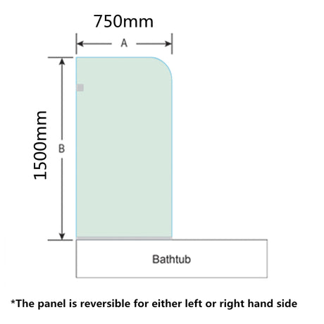 750/900mm Bathtub CURVED Corner Shower Screen Fixed Panel Chrome Fittings 10mm Tempered Glass Frameless