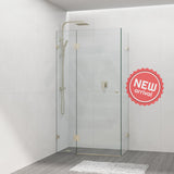 G#9(Gold) 500-1400mm L Shape Frameless Shower Screen Hinge Door Fix Panel Light Gold Fittings 10mm Glass