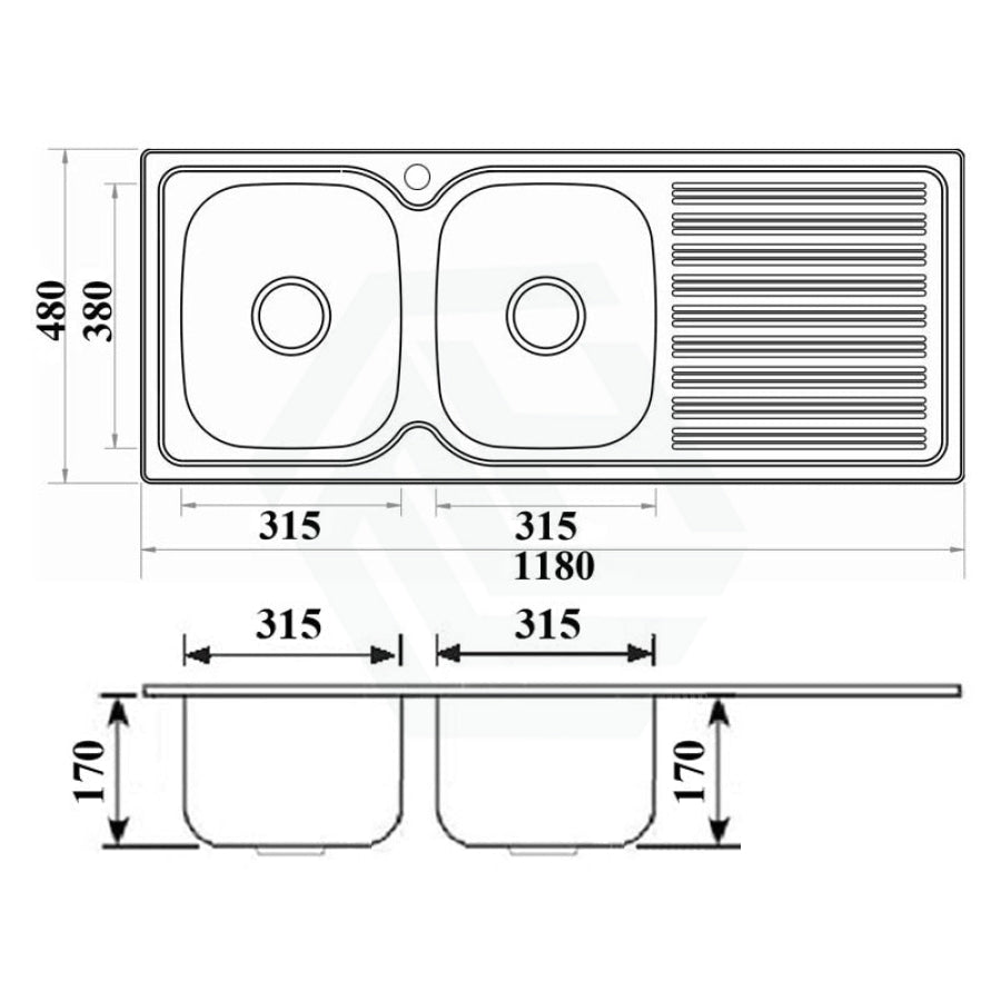 Eden 1180X480X170Mm Stainless Steel Kitchen Sink Double Bowls Left Right Available