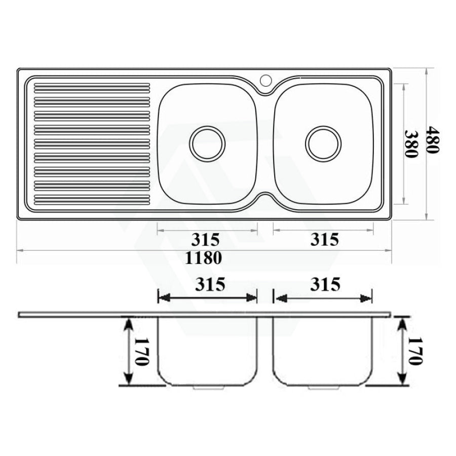 Eden 1180X480X170Mm Stainless Steel Kitchen Sink Double Bowls Left Right Available